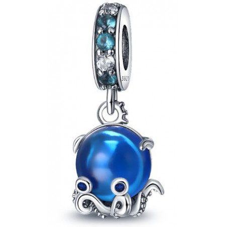 Charm pieuvre poulpe bleu strass pierre argent pour bracelet