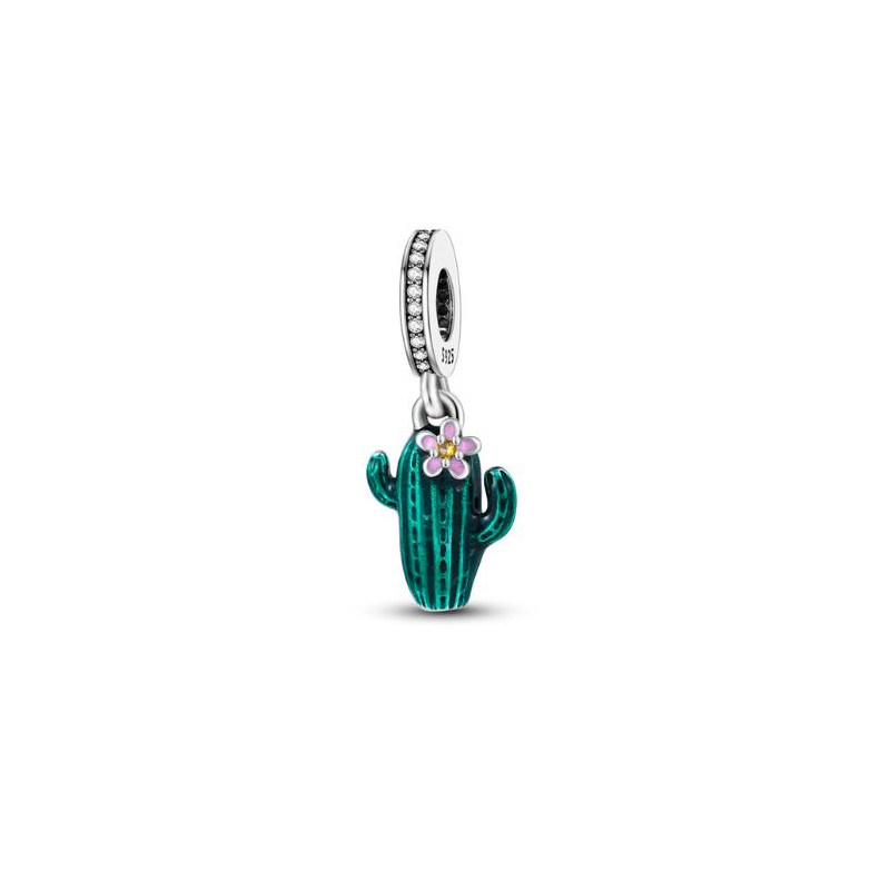 Charm cactus fleur rose argent pour bracelet