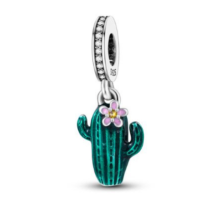 Charm cactus fleur rose argent pour bracelet