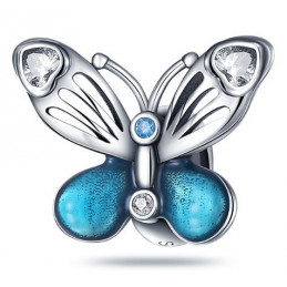 Charm papillon bleu aile coeur argent pour bracelet