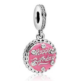 Charm pendentif joyeux anniversaire rose argent pour bracelet