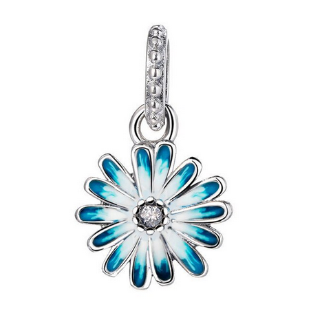 Charm pendentif fleur bleue et blanche argent pour bracelet