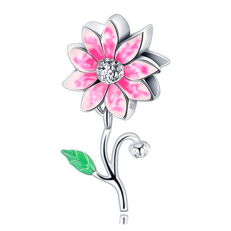 Charm fleur pétale rose blanche argent pour bracelet