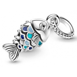 Charm poisson écaille bleu turquoise argent pour bracelet