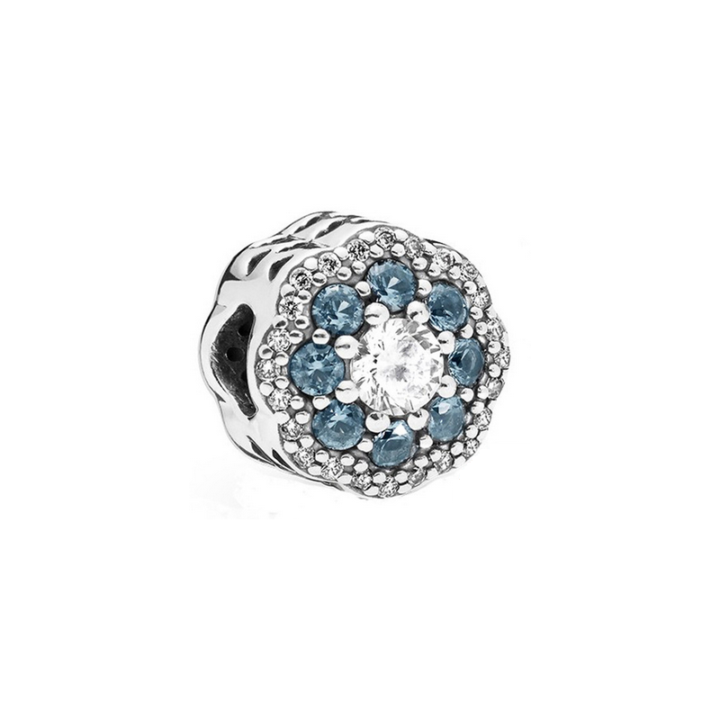 Charm fleur couronne bleue blanche argent pour bracelet