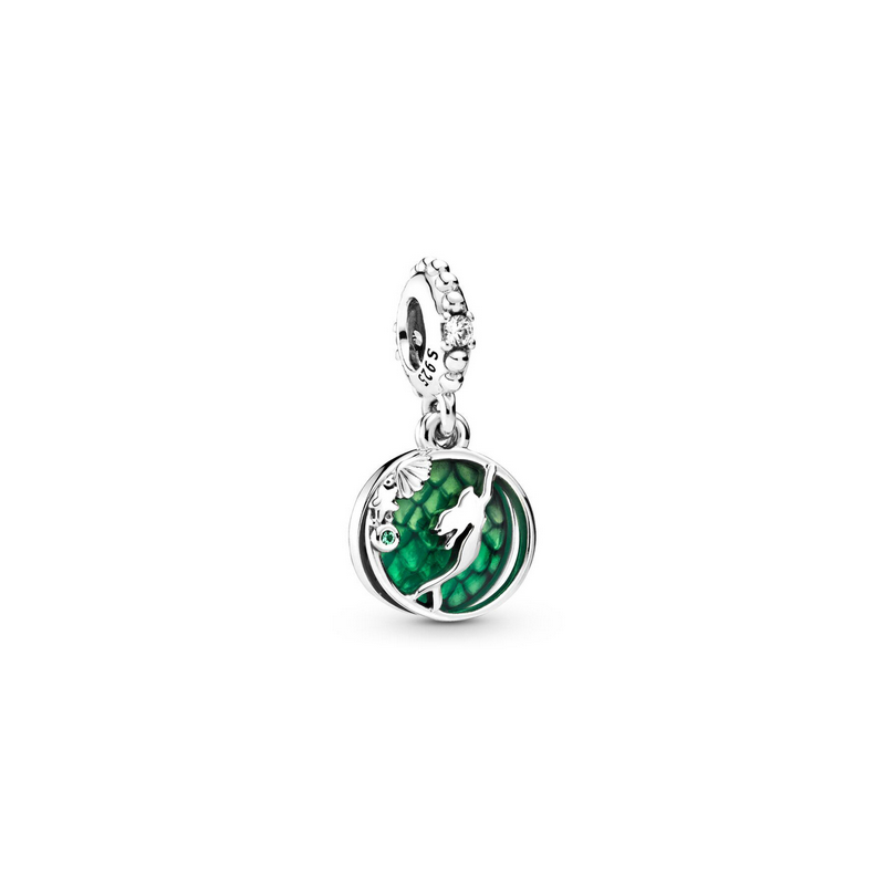 Charm double sirène coquillage vert argent pour bracelet