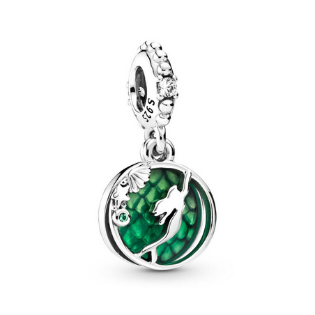 Charm double sirène coquillage vert argent pour bracelet