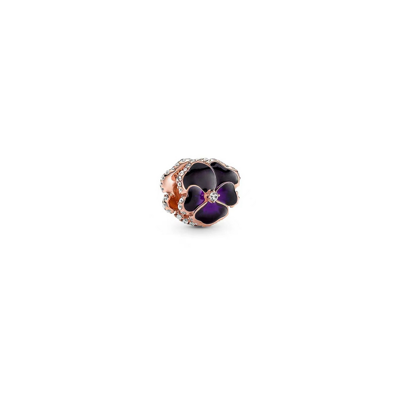 Charm fleur noire violette strass corolle argent pour bracelet