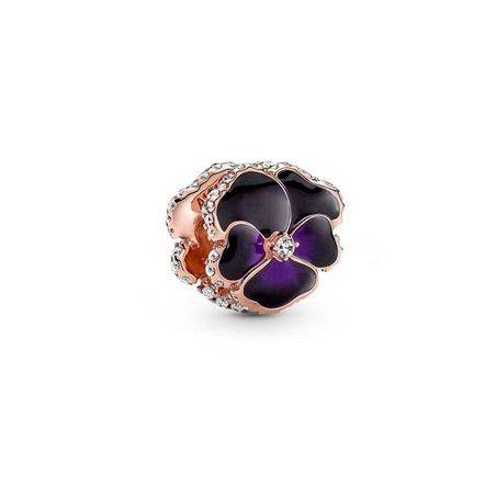 Charm fleur noire violette strass corolle argent pour bracelet