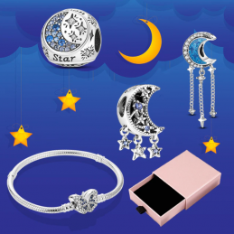 Bracelet avec trois charms papillon lune pendentif étoile argent