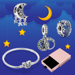 Bracelet avec trois charms papillon lune séparateur étoile argent