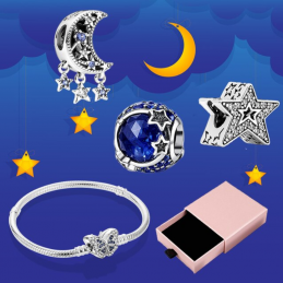 Bracelet avec trois charms papillon sphère étoile strass argent