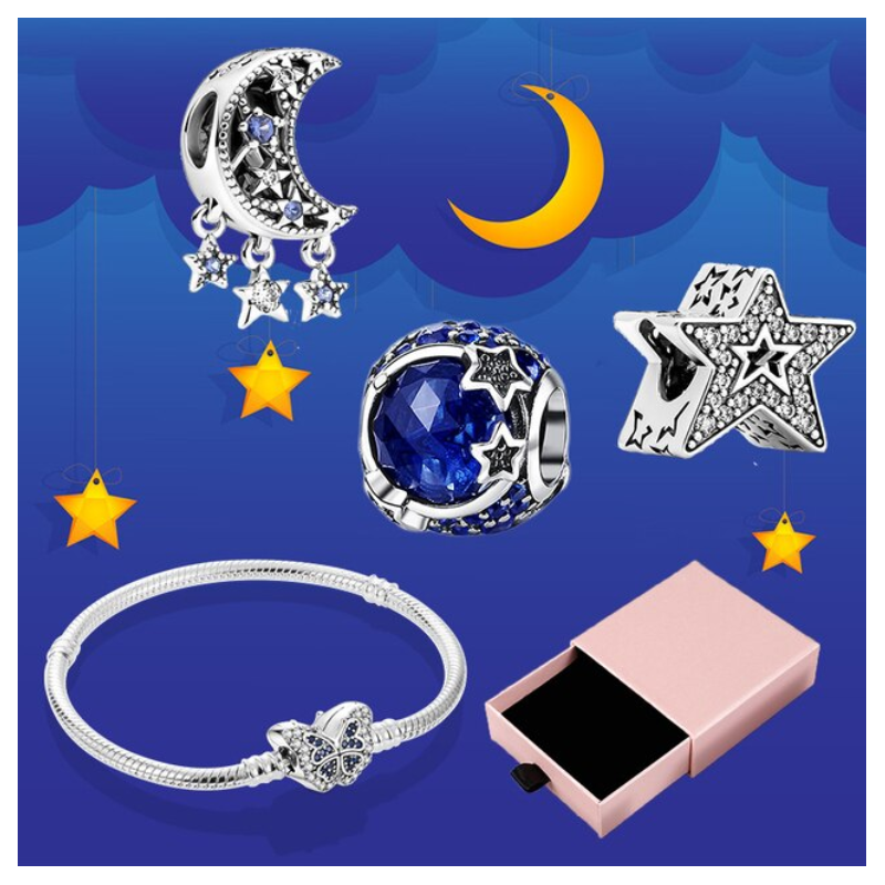 Bracelet avec trois charms papillon sphère étoile strass argent