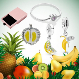 Bracelet avec trois charms coeur durian citron banane argent