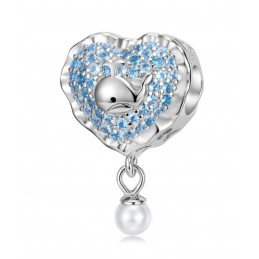 Charm coeur baleine pierre bleu perle blanche argent pour bracelet