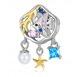 Charm poisson étoile de mer perle blanche argent pour bracelet