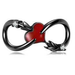 Charm infini noir coeur rouge flèche argent pour bracelet