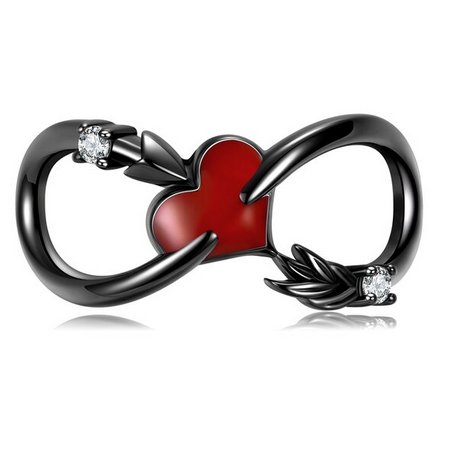 Charm infini noir coeur rouge flèche argent pour bracelet