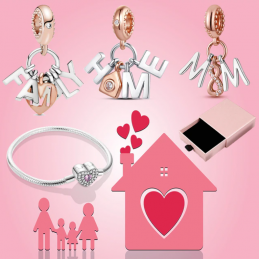 Bracelet avec trois charms coeur famille maison maman infini argent