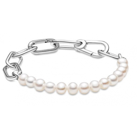Bracelet maillon perle blanche argent compatible me