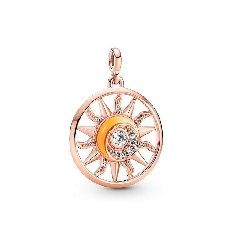 Charm soleil lune orange strass blanc or rose compatible me