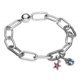 Bracelet maillon avec deux charms étoile de mer vague strass argent