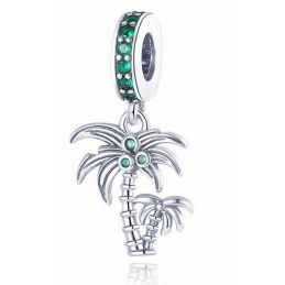 Charm double palmier strass vert argent pour bracelet