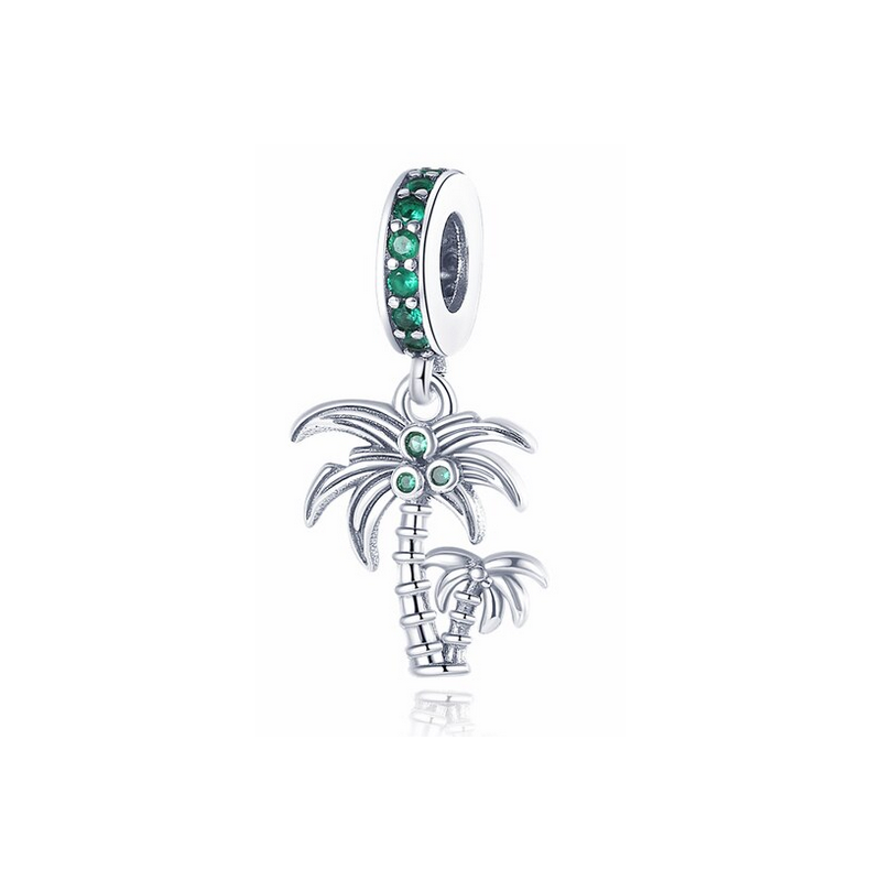 Charm double palmier strass vert argent pour bracelet