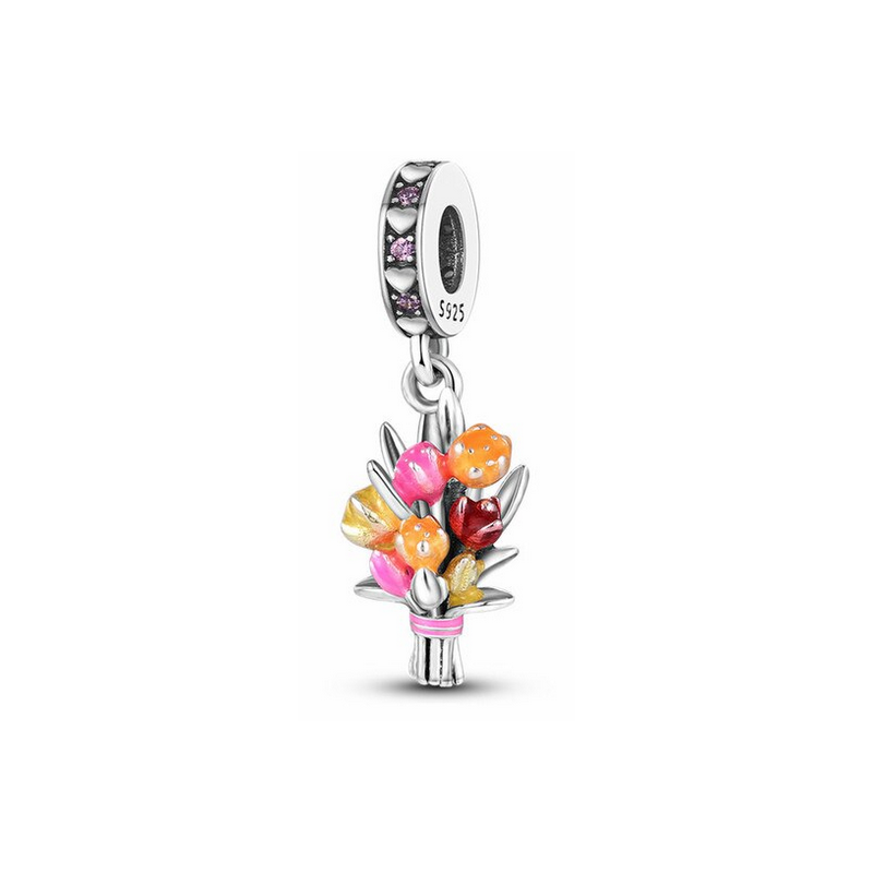 Charm bouquet de fleur coloré argent pour bracelet