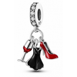 Charm robe de soirée noire verre vin talon rouge pour bracelet