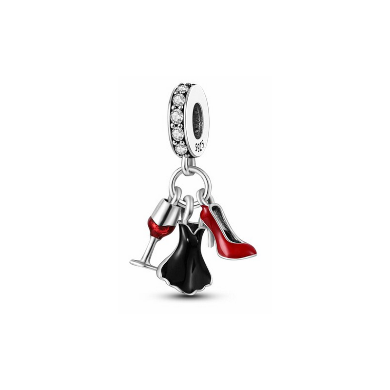 Charm robe de soirée noire verre vin talon rouge pour bracelet