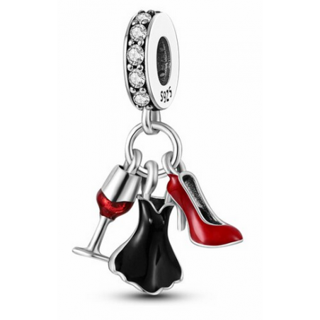 Charm robe de soirée noire verre vin talon rouge pour bracelet