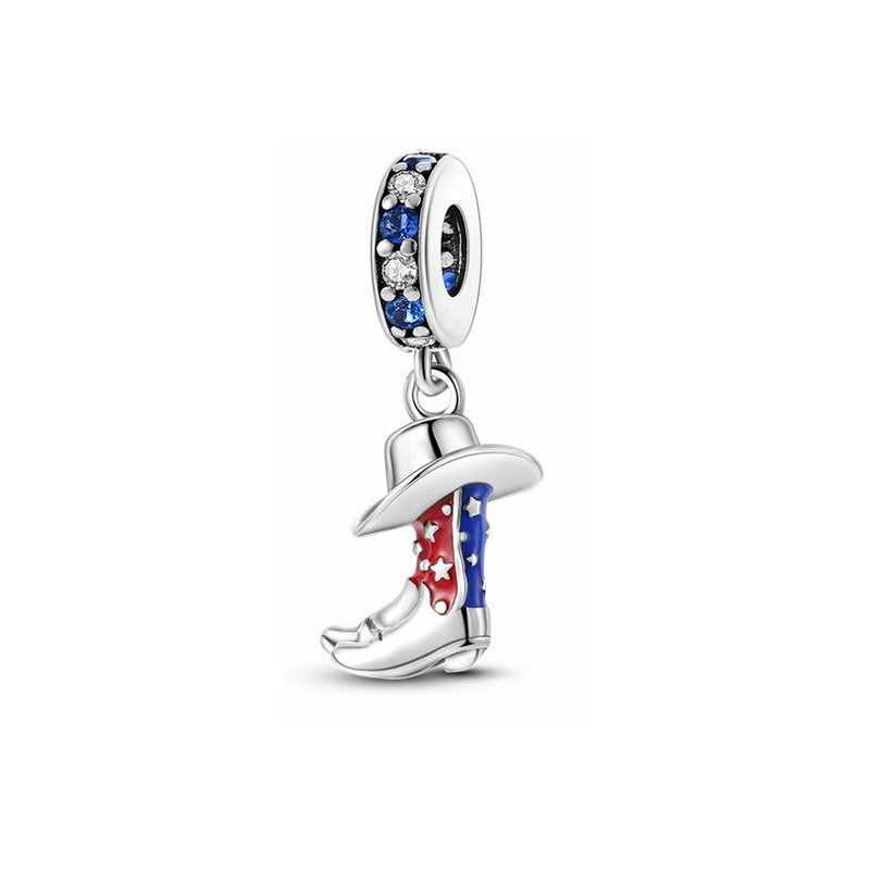 Charm botte cow boy chapeau usa country argent pour bracelet