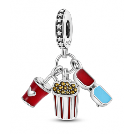 Charm cinéma popcorn boisson lunette argent pour bracelet