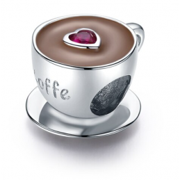 Charm café coeur pierre violette argent pour bracelet