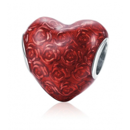 Charm coeur fleur rose rouge argent pour bracelet