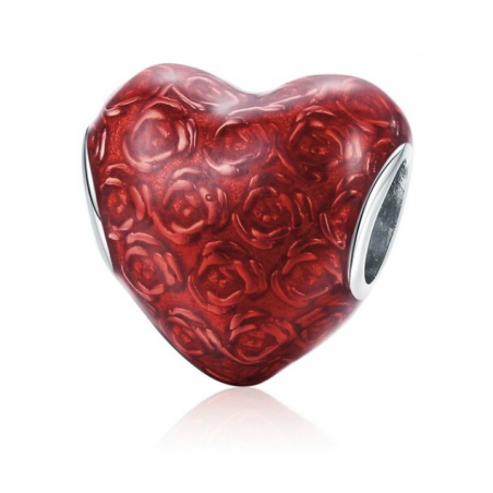 Charm coeur fleur rose rouge argent pour bracelet