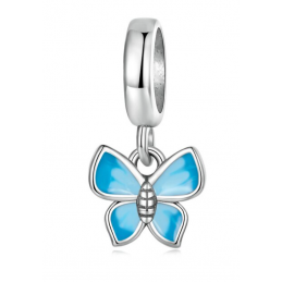 Charm papillon aile bleu argent pour bracelet