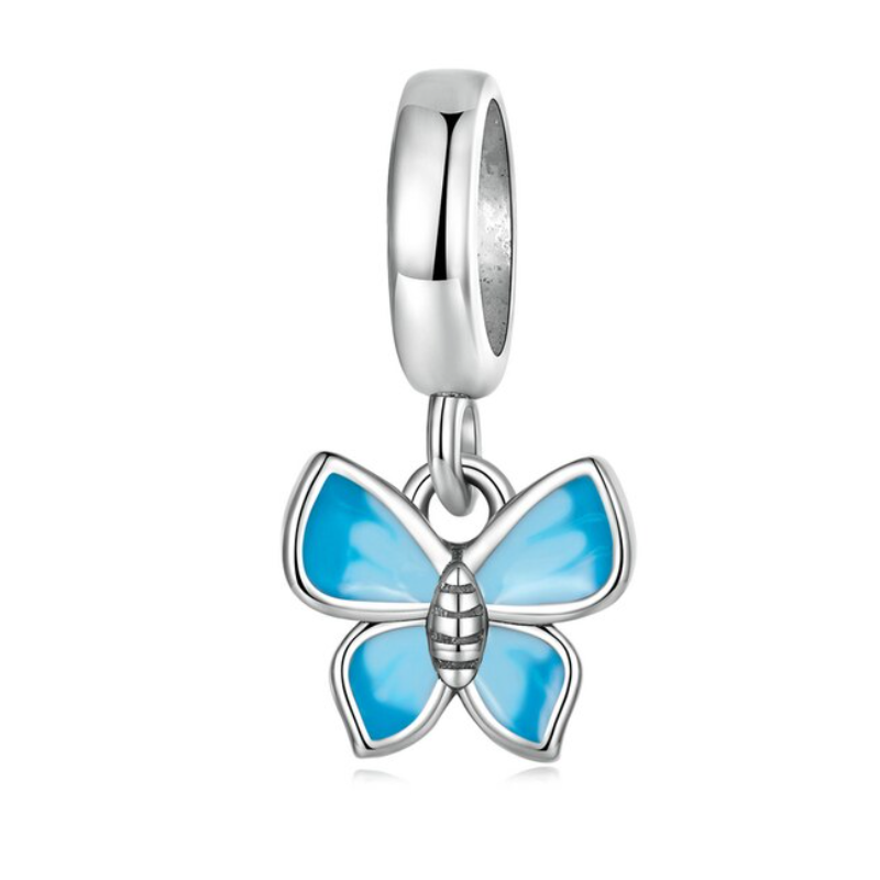 Charm papillon aile bleu argent pour bracelet