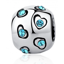 Charm coeur séparateur pierre bleu turquoise argent pour bracelet