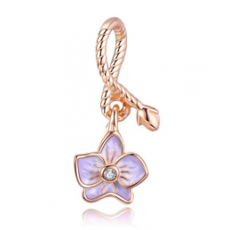 Charm fleur violette sur corde or rose argent pour bracelet