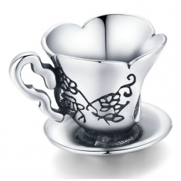 Charm tasse thé café fleur argent pour bracelet