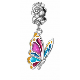 Charm papillon coloré fleurs argent pour bracelet