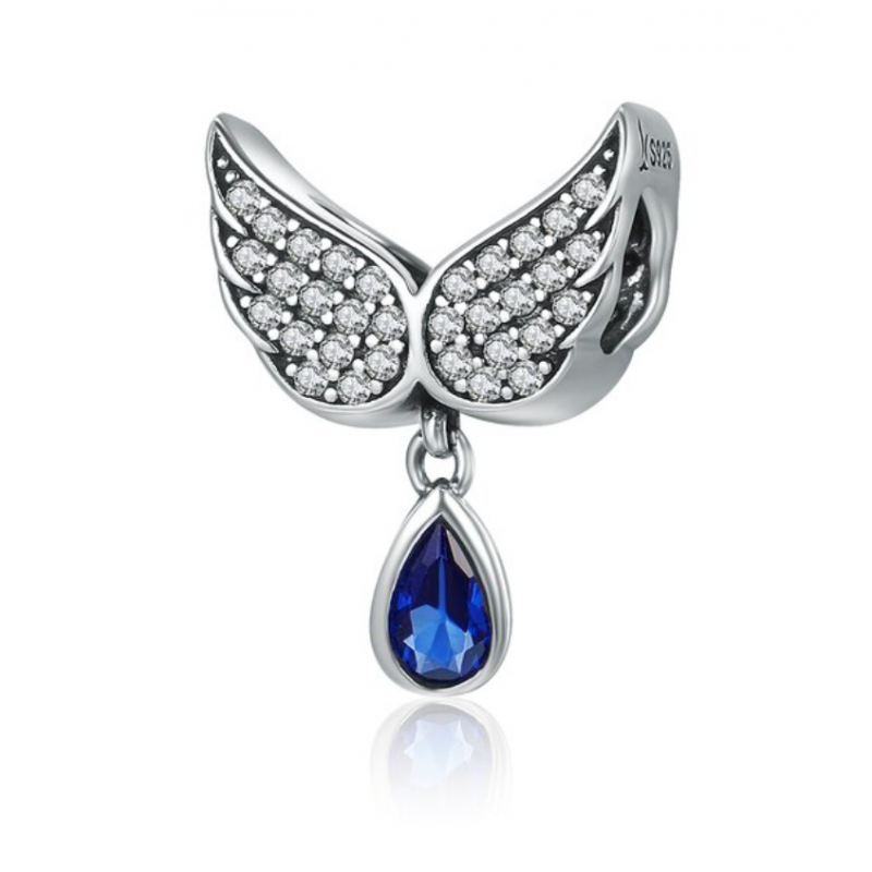 Charm aile d'ange strass pierre bleu pendentif argent pour bracelet