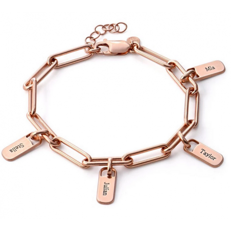 Bracelet personnalisable prénom chaine plaque mixte or rose