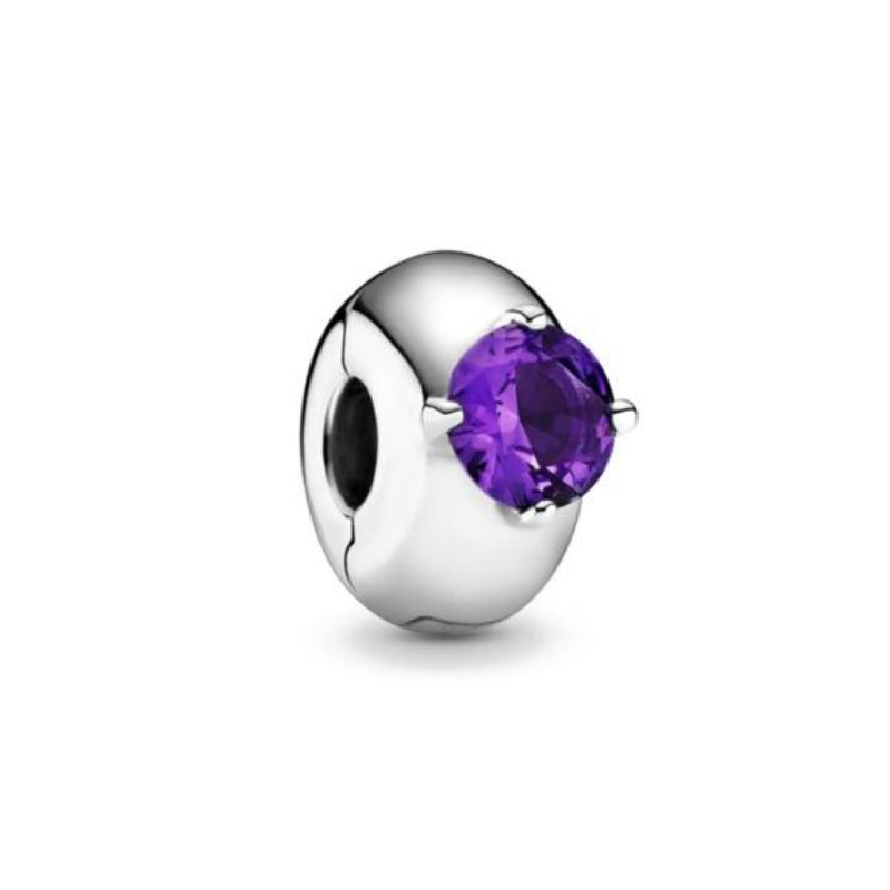 Charm pierre diamant violet clips pour bracelet argent séparateur