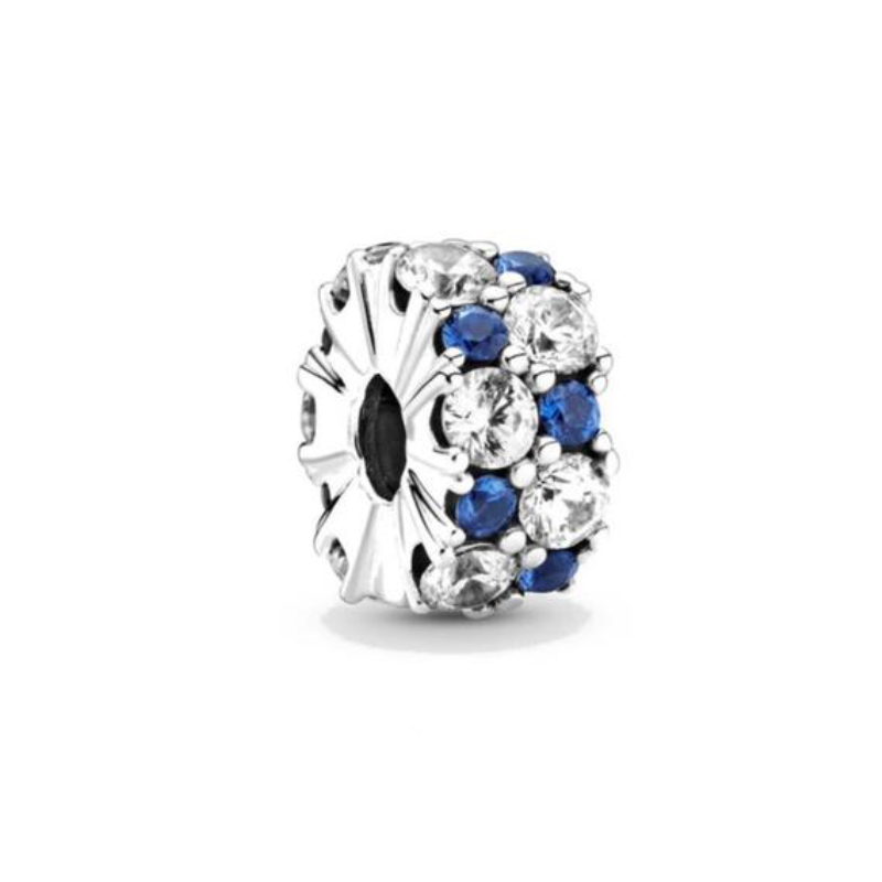 Charm pierre bleu blanc strass clips pour bracelet argent séparateur