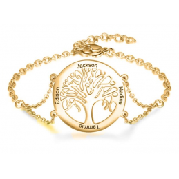 Bracelet personnalisable prénom arbre de vie or rose