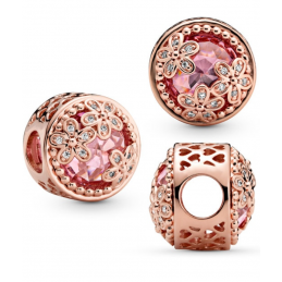 Charm fleur pierre rose or rose pour bracelet