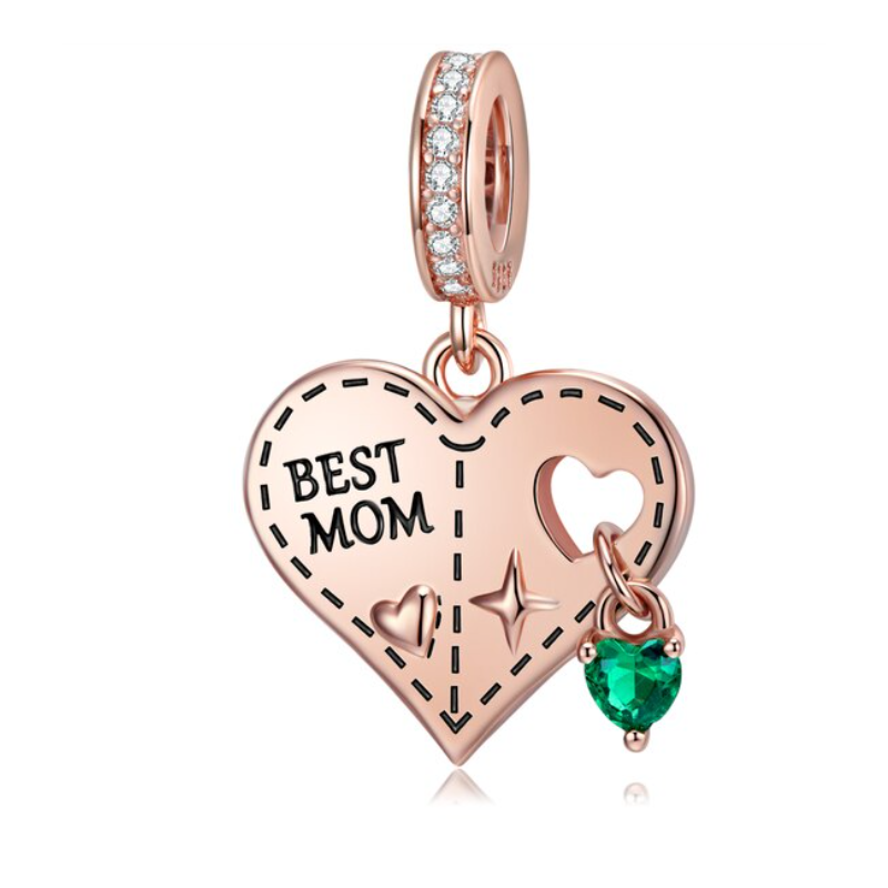 Charm cadeau meilleure maman pierre verte or rose pour bracelet